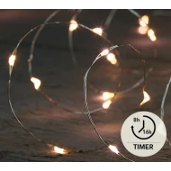 VERLICHTING OP BATTERIJEN (ZONDER BATTERIJ!) INDOOR ZILVERDRAAD 40L/2M LED WARM WIT - 10CM AANLOOPSNOER TRANSPARANT + TIMER