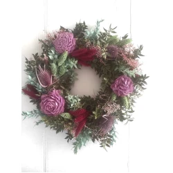 WREATH 30CM MIXED DRIED FLOWERS LILAC-ROSE   