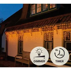 ICICLE LIGHTS FIL TRANSPARANT 360L 720X70CM LED CLASSIC WARM 72  - IP44 TRAFO AAN / 8/16U TIMER / OFF / DIMMER
