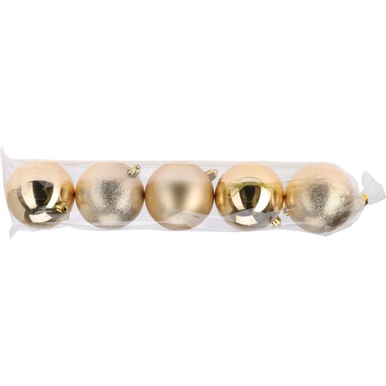 KERSTBOLLEN KUNSTSTOF 80MM GOUD MIX SET 5ST