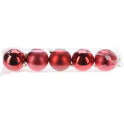 KERSTBOLLEN KUNSTSTOF 80MM ROOD MIX SET 5ST