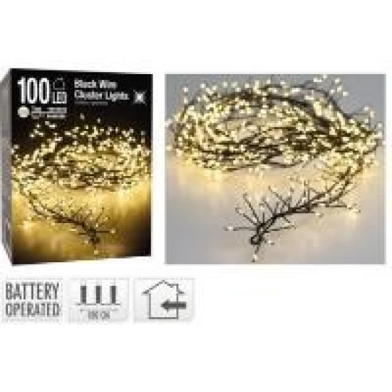 VERLICHTING OP BATTERIJEN (ZONDER BATTERIJ!) INDOOR ZWARTE DRAAD CLUSTERVERLICHTING 100L/1M LED WARM WIT - 50CM AANLOOPSNOER