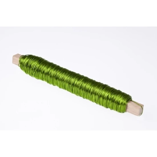 FIL DE FER  VERT POMME SUR BATONNET EN BOIS 0.50MM 50M 100GR