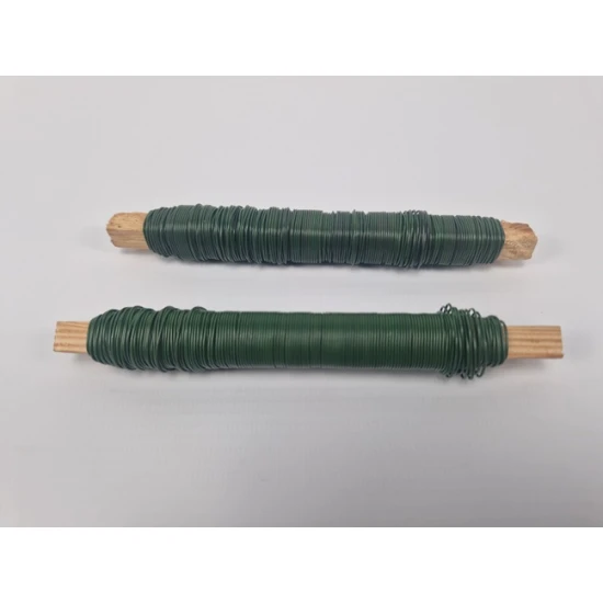 FIL DE FER  LAQUE VERT SUR BATONNET EN BOIS 0.70MM 33M 100GR 2PCS HOBBY