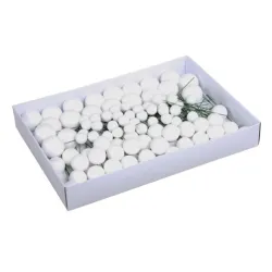 KERSTBOLLEN 20/30/40MM WHITE GLITTER OP DRAAD 100ST
