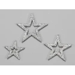 STERREN OPEN GLITTER ZILVER 35X45X55X65MM 24ST