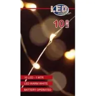 VERLICHTING OP BATTERIJEN INDOOR ZILVERDRAAD 10L/1M LED WARM WIT - 10CM AANLOOPSNOER TRANSPARANT