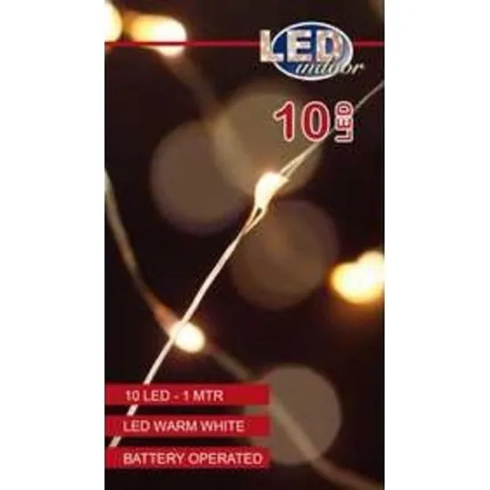VERLICHTING OP BATTERIJEN (ZONDER BATTERIJ!) INDOOR ZILVERDRAAD 10L/1M LED WARM WIT - 10CM AANLOOPSNOER TRANSPARANT