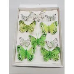 BUTTERFLIES LIME GREEN 6PCS 8CM + 4PCS 5CM WITH CLIP