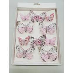 BUTTERFLIES SOFT PINK 6PCS 8CM + 4PCS 5CM WITH CLIP