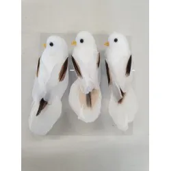BIRDS WHITE +/-10CM WITH CLIP 3PCS